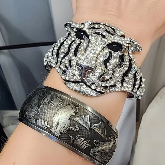 Bold Gold Chunky Knot Red Silver Tone Necklace Tiger Rhinestone Bracelets Huge - Picture 10 of 16